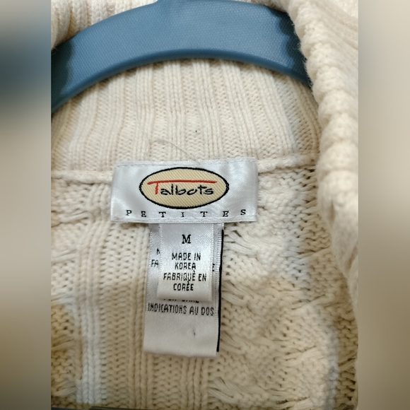 Talbots Ivory Cable Knit Zip Up Cardigan - Long Sleeve Top Jacket - Picture 8 of 11